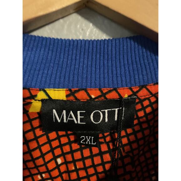 Mae Otti Shirt Womens 2XL Red Blue Yellow Button Up African Print Artsy NWT READ - Picture 4 of 11